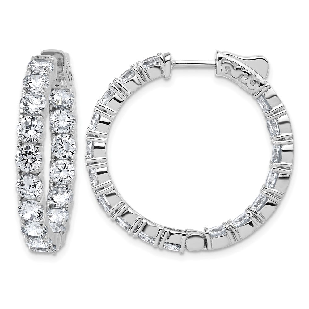 Sterling Silver Rhodium-Plated 4.00mm CZ in and Out Hinged Hoop Earrings
