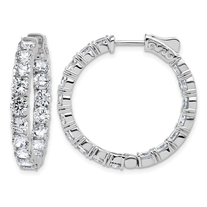 Sterling Silver Rhodium-Plated 4.00mm CZ in and Out Hinged Hoop Earrings