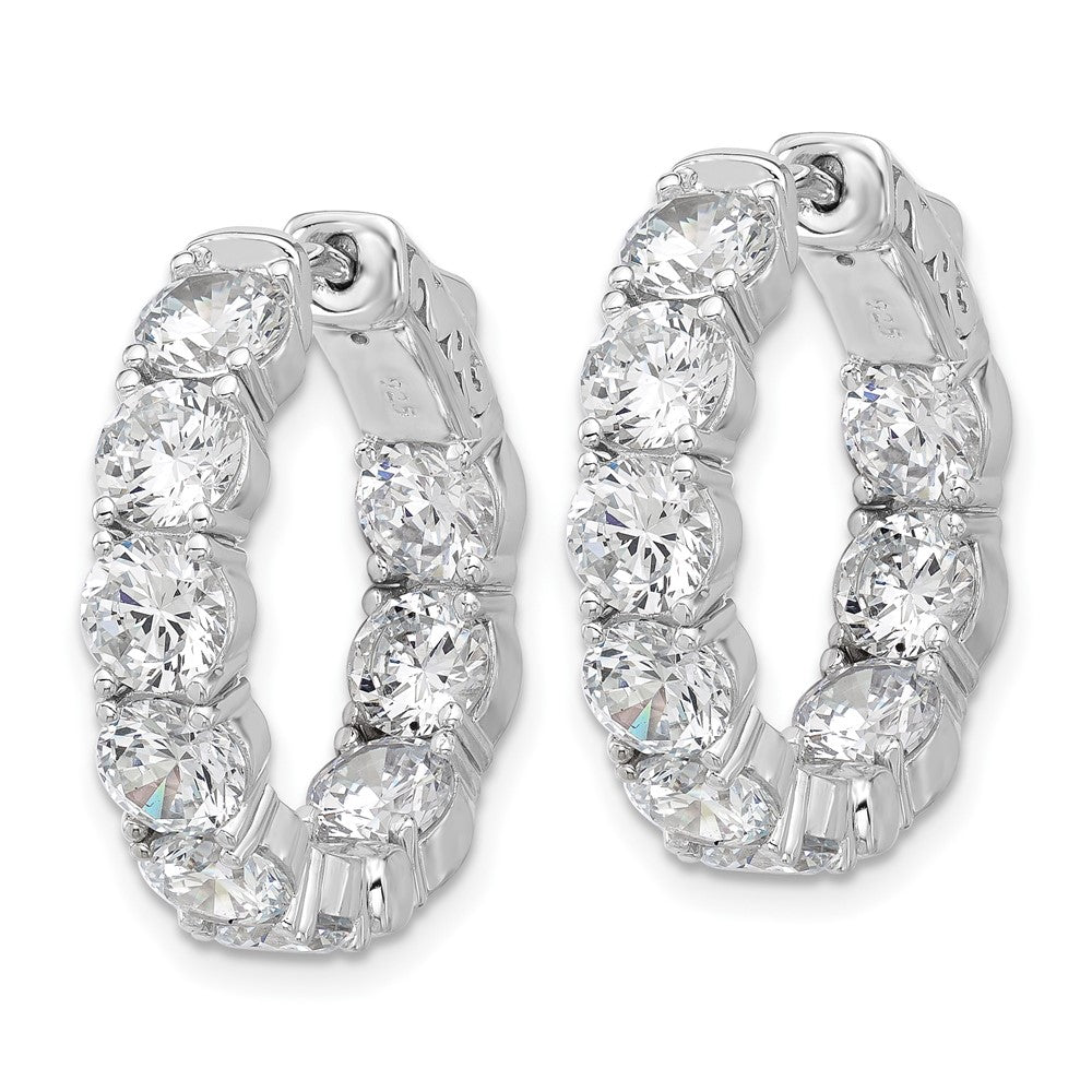 Sterling Silver Rhodium-Plated 4.75mm CZ in and Out Hinged Hoop Earrings
