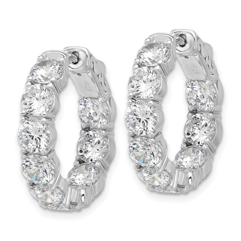 Sterling Silver Rhodium-Plated 4.75mm CZ in and Out Hinged Hoop Earrings