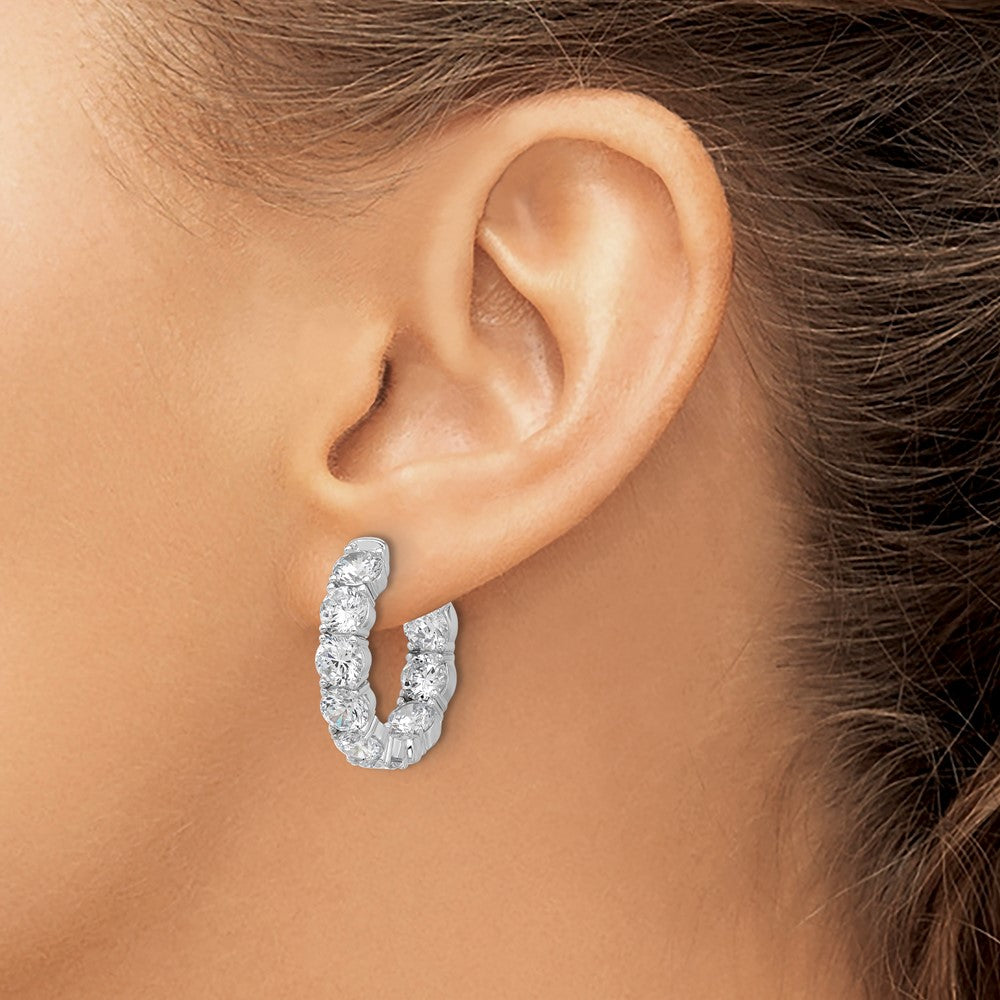 Sterling Silver Rhodium-Plated 4.75mm CZ in and Out Hinged Hoop Earrings