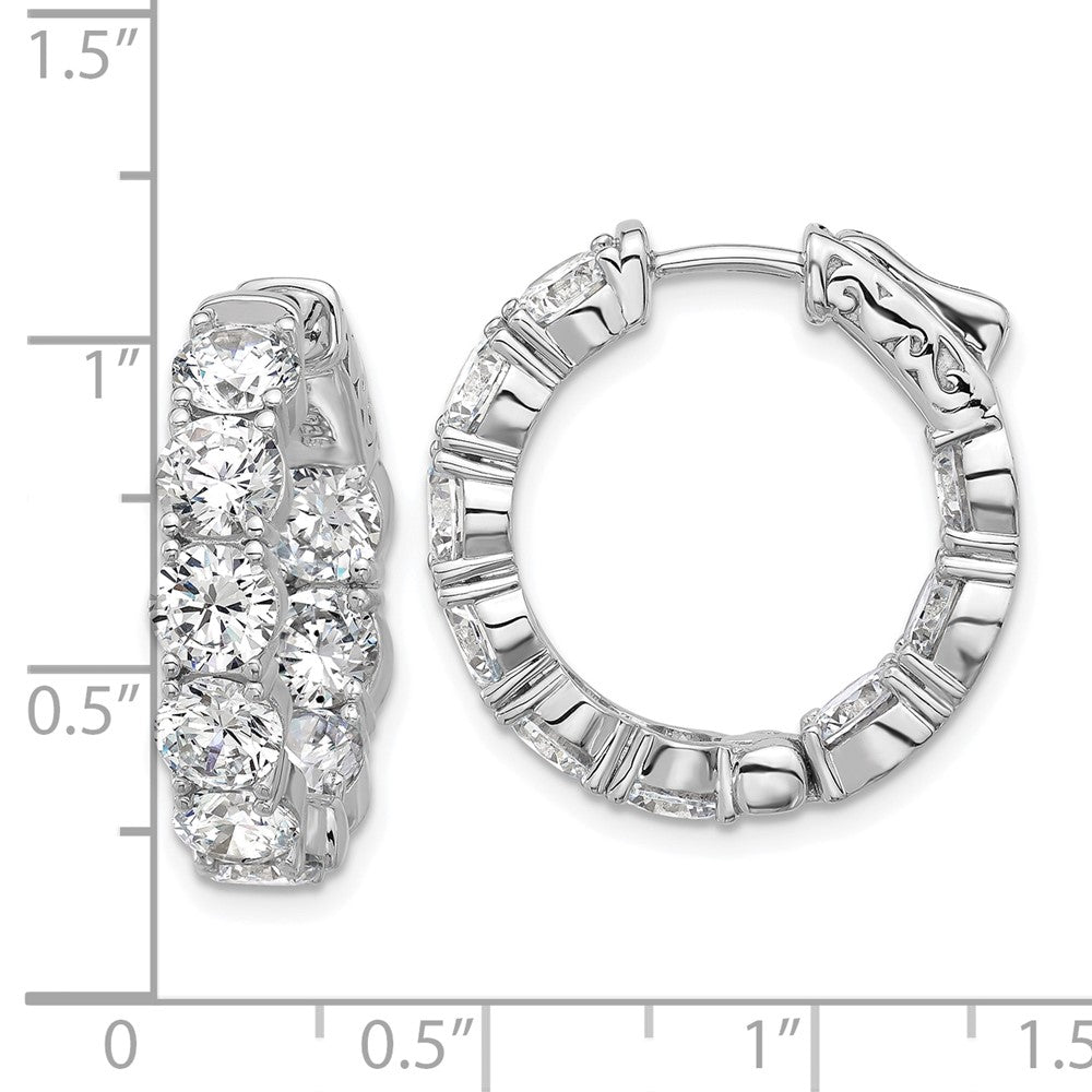 Sterling Silver Rhodium-Plated 4.75mm CZ in and Out Hinged Hoop Earrings
