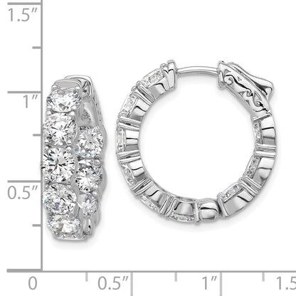 Sterling Silver Rhodium-Plated 4.75mm CZ in and Out Hinged Hoop Earrings
