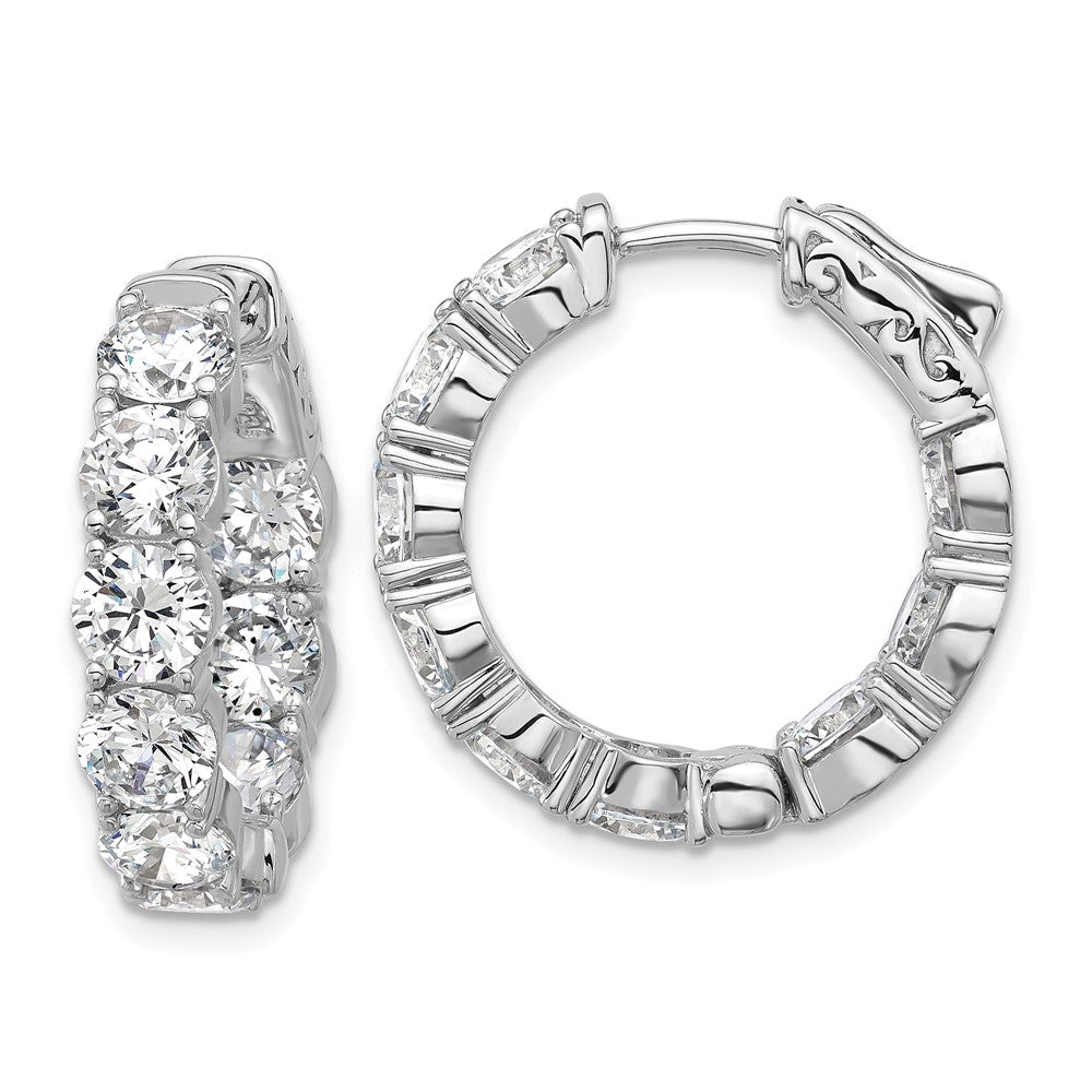 Sterling Silver Rhodium-Plated 4.75mm CZ in and Out Hinged Hoop Earrings