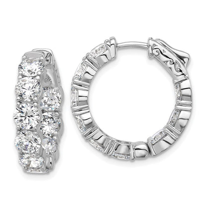 Sterling Silver Rhodium-Plated 4.75mm CZ in and Out Hinged Hoop Earrings