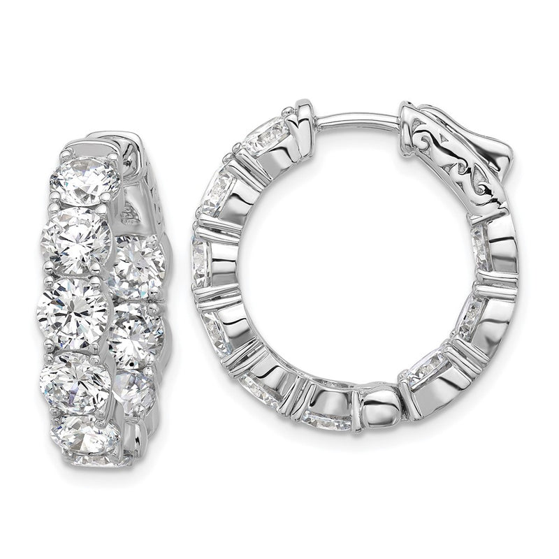 Sterling Silver Rhodium-Plated 4.75mm CZ in and Out Hinged Hoop Earrings