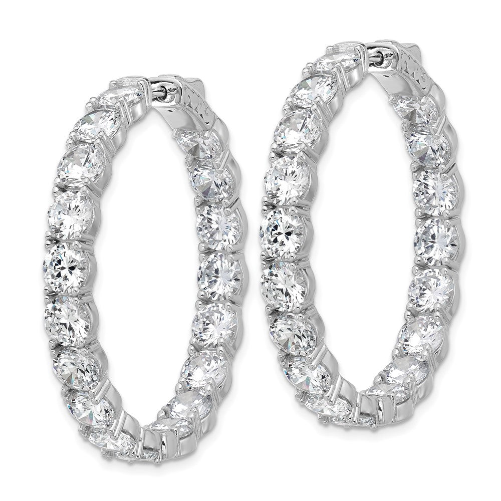 Sterling Silver Rhodium-Plated 5.2mm CZ in and Out Hinged Hoop Earrings