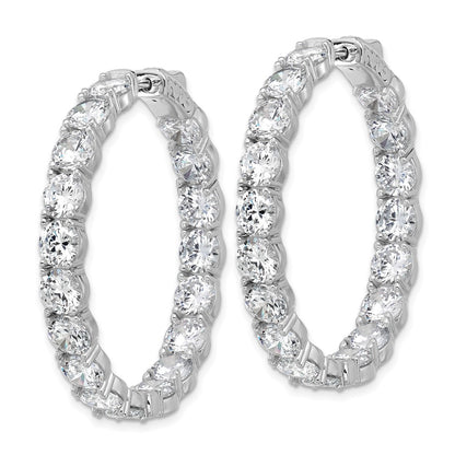 Sterling Silver Rhodium-Plated 5.2mm CZ in and Out Hinged Hoop Earrings