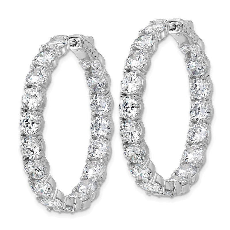 Sterling Silver Rhodium-Plated 5.2mm CZ in and Out Hinged Hoop Earrings