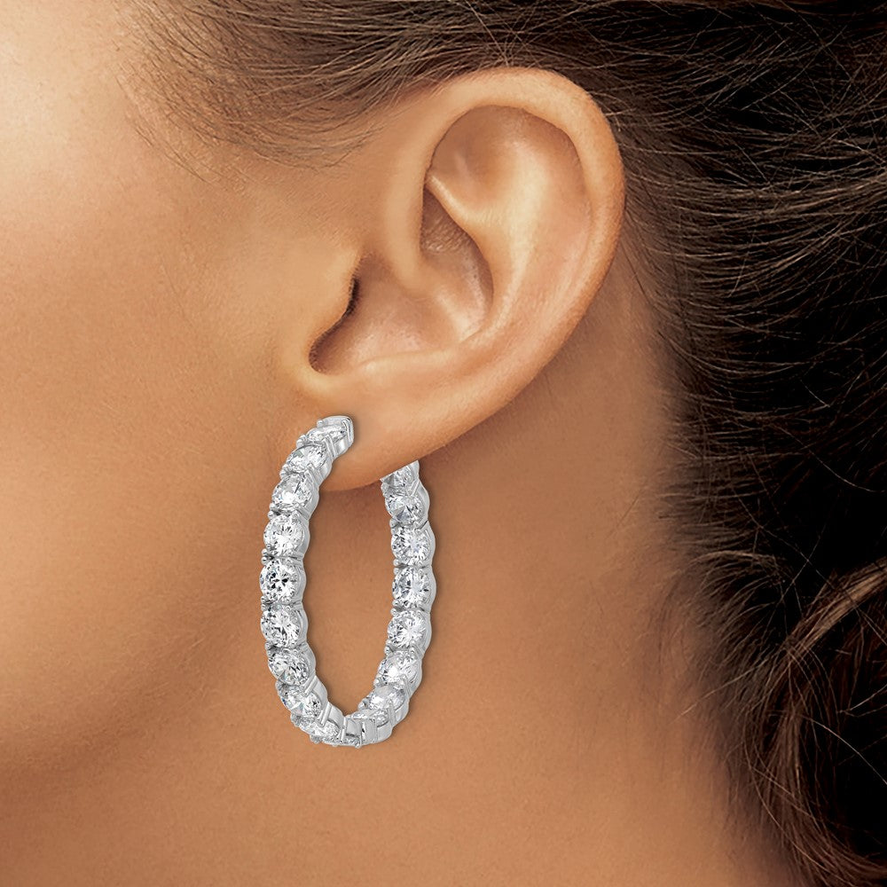 Sterling Silver Rhodium-Plated 5.2mm CZ in and Out Hinged Hoop Earrings