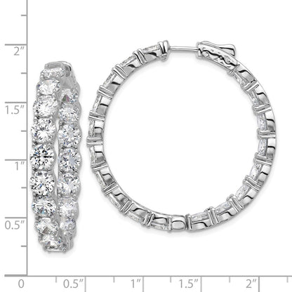 Sterling Silver Rhodium-Plated 5.2mm CZ in and Out Hinged Hoop Earrings