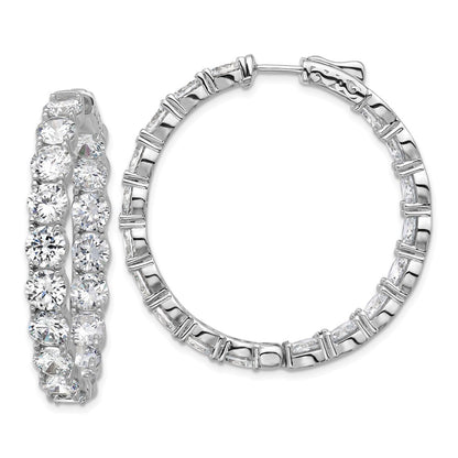Sterling Silver Rhodium-Plated 5.2mm CZ in and Out Hinged Hoop Earrings
