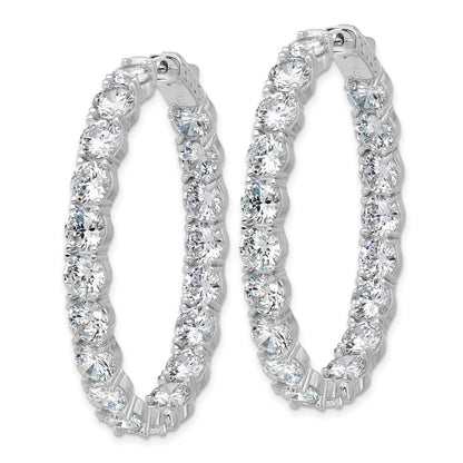 Sterling Silver Rhodium-Plated CZ in and Out Oval Hinged Hoop Earrings