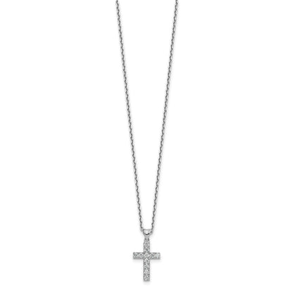 Sterling Silver Rhodium-Plated CZ 16in w/2in Ext. Cross Necklace