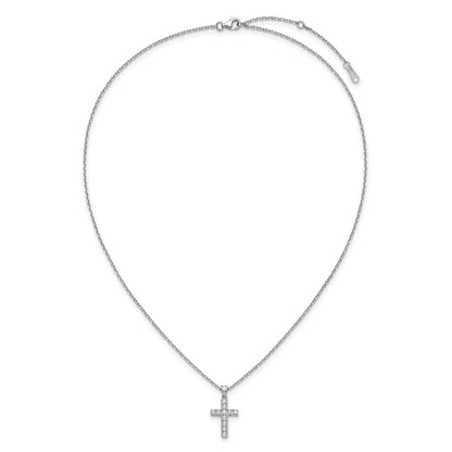 Sterling Silver Rhodium-Plated CZ 16in w/2in Ext. Cross Necklace