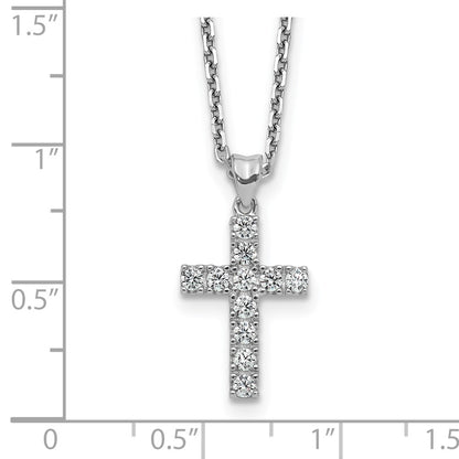 Sterling Silver Rhodium-Plated CZ 16in w/2in Ext. Cross Necklace