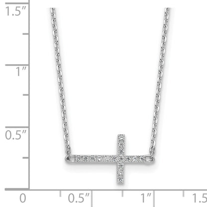 Sterling Silver Rhodium-Plated CZ 16in w/2in Ext. Sideway Cross Necklace