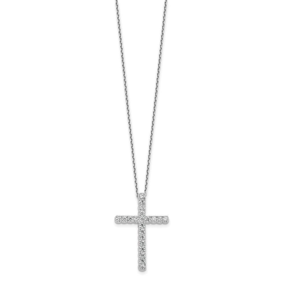 Sterling Silver Rhodium-Plated CZ 16in w/2in Ext. Cross Necklace