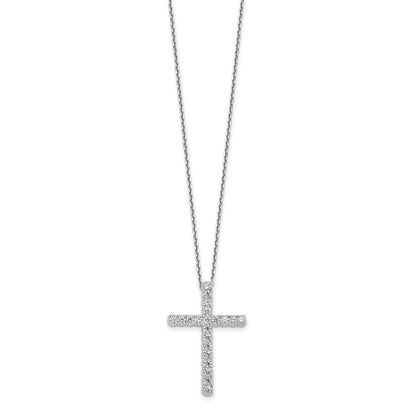 Sterling Silver Rhodium-Plated CZ 16in w/2in Ext. Cross Necklace