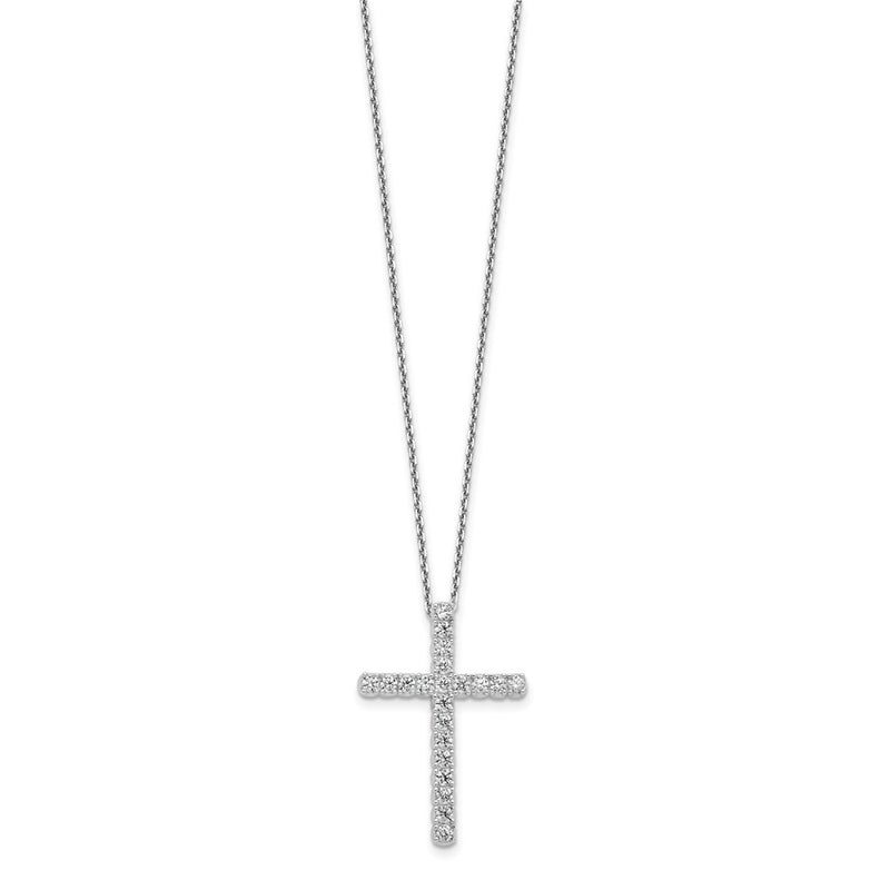 Sterling Silver Rhodium-Plated CZ 16in w/2in Ext. Cross Necklace