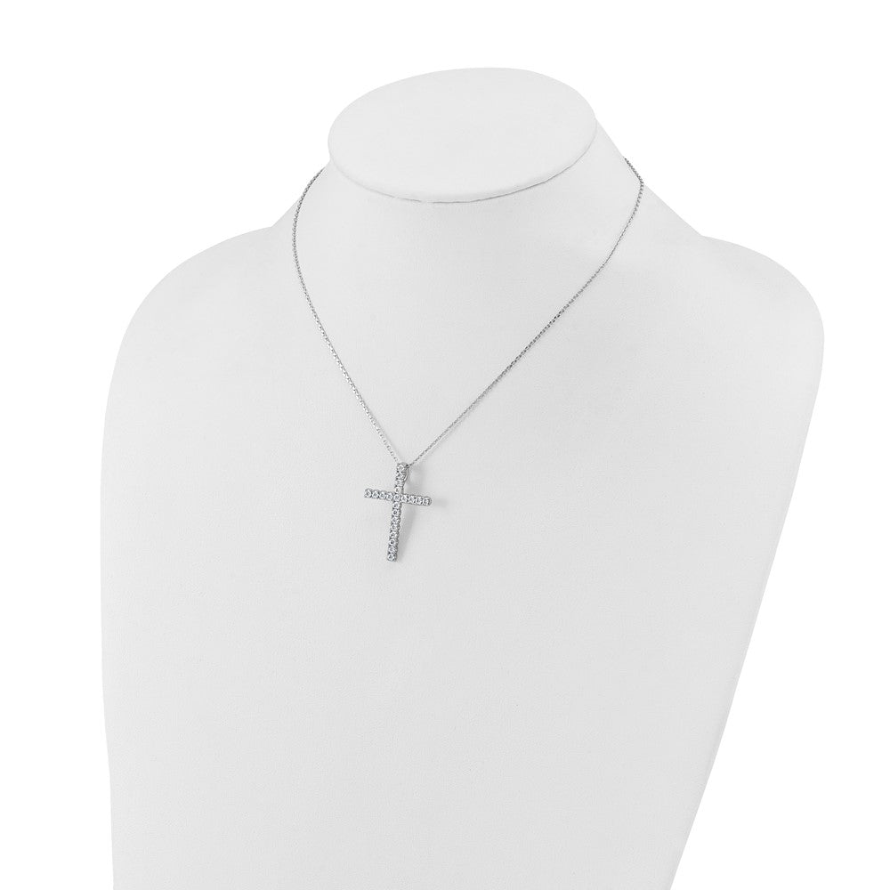 Sterling Silver Rhodium-Plated CZ 16in w/2in Ext. Cross Necklace