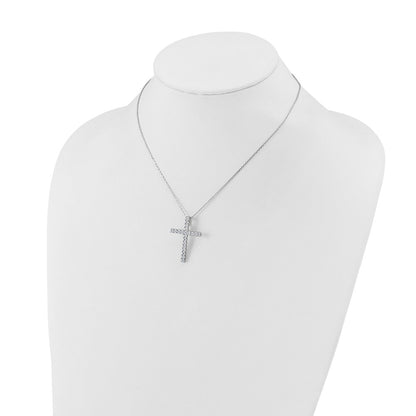 Sterling Silver Rhodium-Plated CZ 16in w/2in Ext. Cross Necklace
