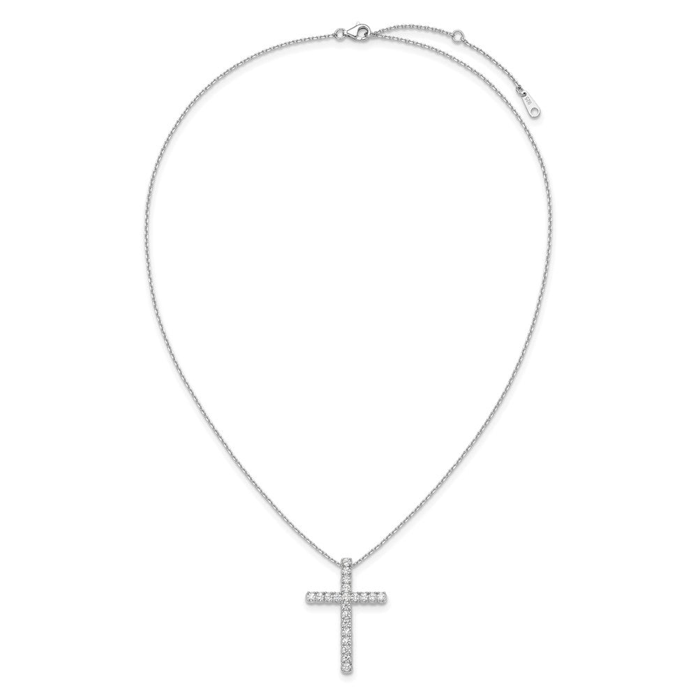 Sterling Silver Rhodium-Plated CZ 16in w/2in Ext. Cross Necklace