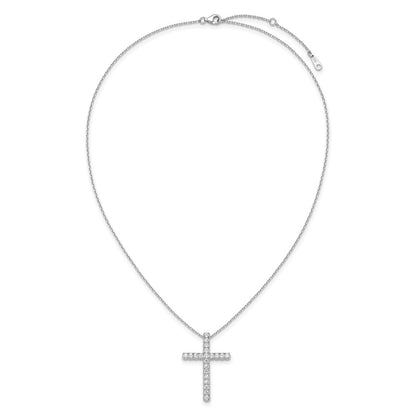 Sterling Silver Rhodium-Plated CZ 16in w/2in Ext. Cross Necklace