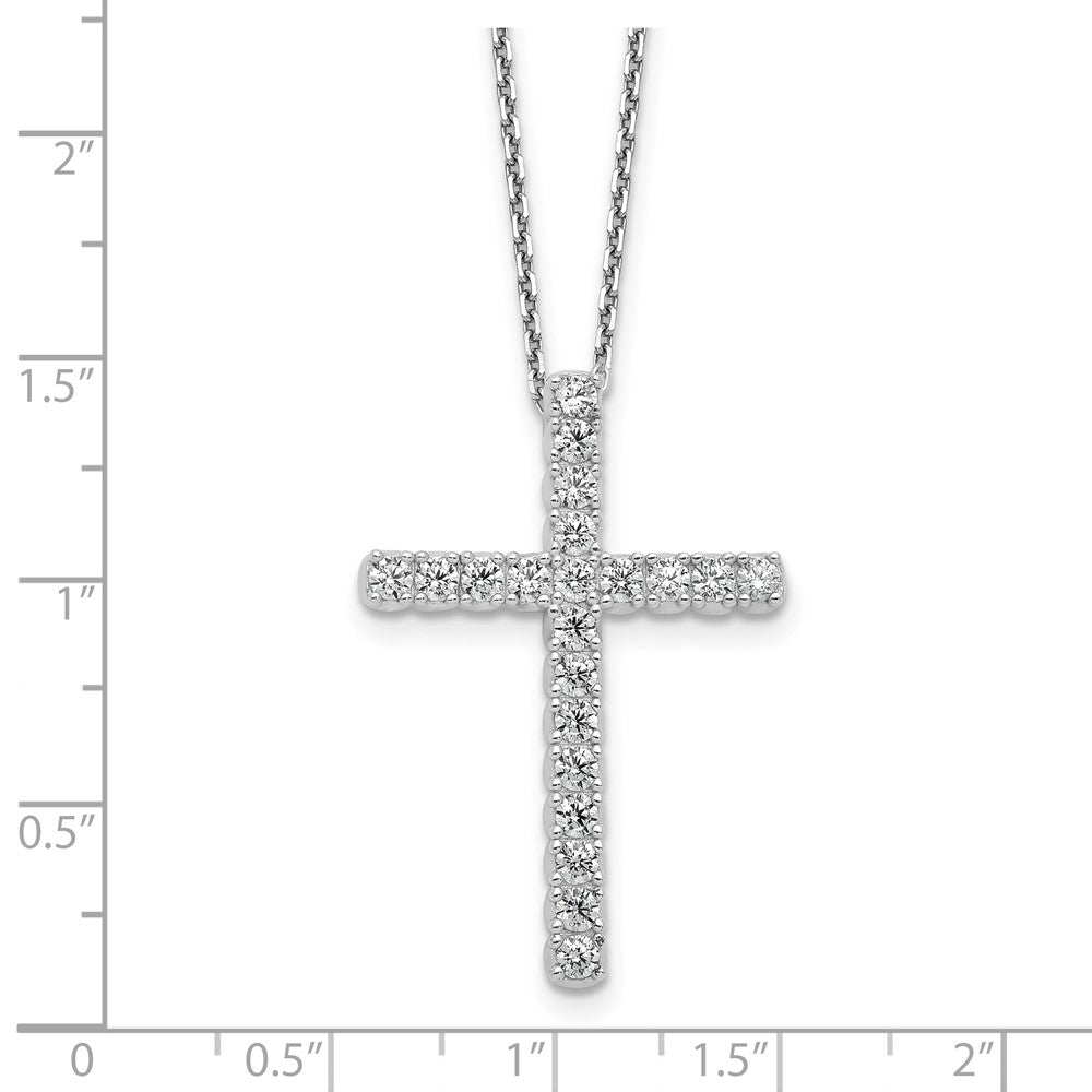 Sterling Silver Rhodium-Plated CZ 16in w/2in Ext. Cross Necklace