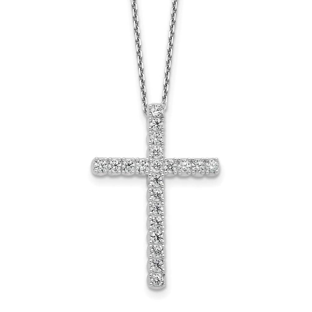 Sterling Silver Rhodium-Plated CZ 16in w/2in Ext. Cross Necklace