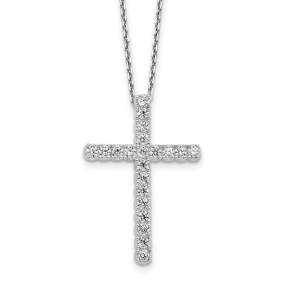 Sterling Silver Rhodium-Plated CZ 16in w/2in Ext. Cross Necklace