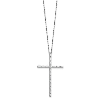 Sterling Silver Rhodium-Plated CZ 16in w/2in Ext. Cross Necklace