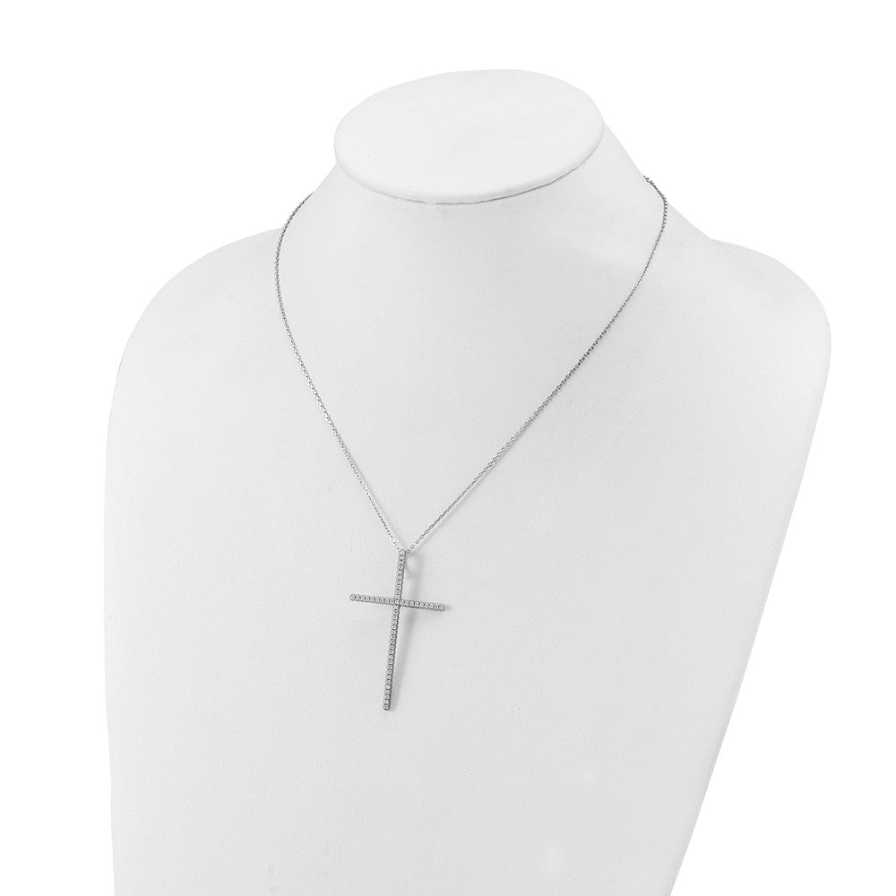 Sterling Silver Rhodium-Plated CZ 16in w/2in Ext. Cross Necklace