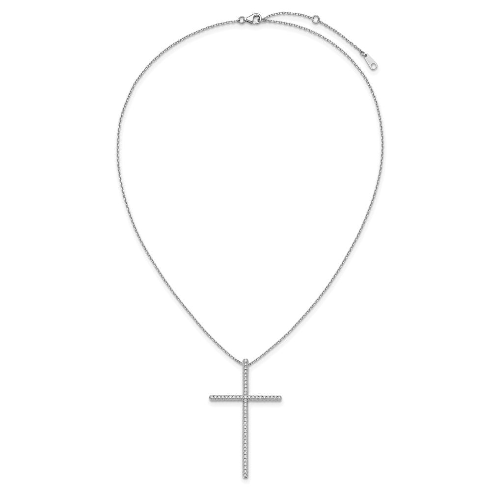 Sterling Silver Rhodium-Plated CZ 16in w/2in Ext. Cross Necklace