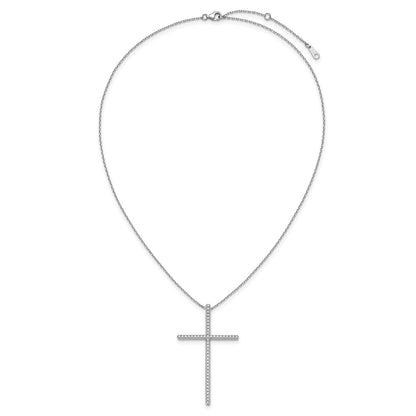 Sterling Silver Rhodium-Plated CZ 16in w/2in Ext. Cross Necklace