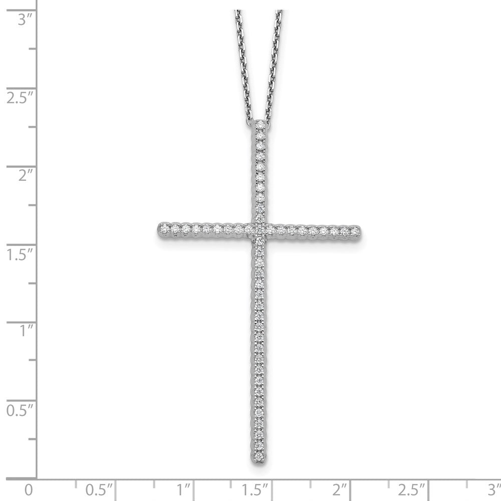 Sterling Silver Rhodium-Plated CZ 16in w/2in Ext. Cross Necklace