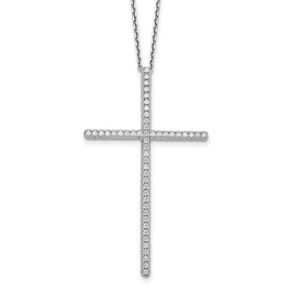 Sterling Silver Rhodium-Plated CZ 16in w/2in Ext. Cross Necklace