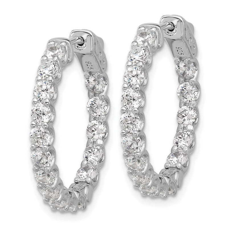 Sterling Silver Rhodium-Plated CZ in and Out Hinged Hoop Earrings
