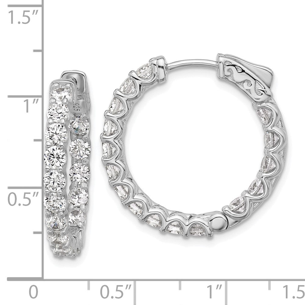 Sterling Silver Rhodium-Plated CZ in and Out Hinged Hoop Earrings