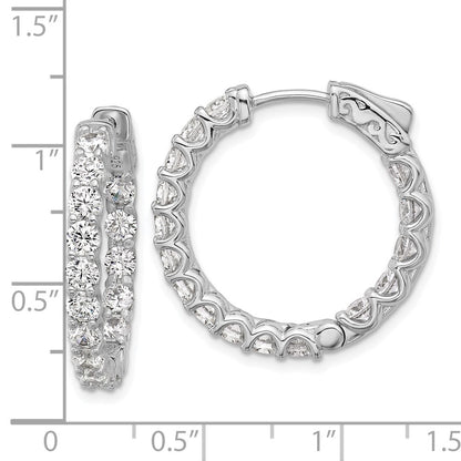 Sterling Silver Rhodium-Plated CZ in and Out Hinged Hoop Earrings