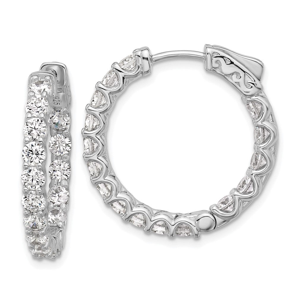 Sterling Silver Rhodium-Plated CZ in and Out Hinged Hoop Earrings