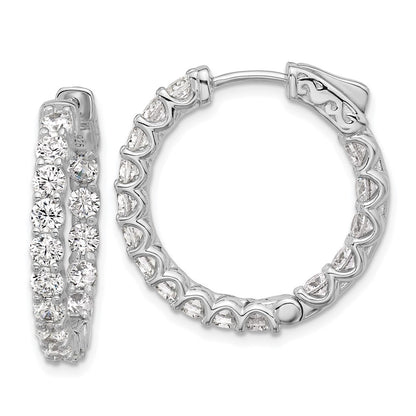 Sterling Silver Rhodium-Plated CZ in and Out Hinged Hoop Earrings
