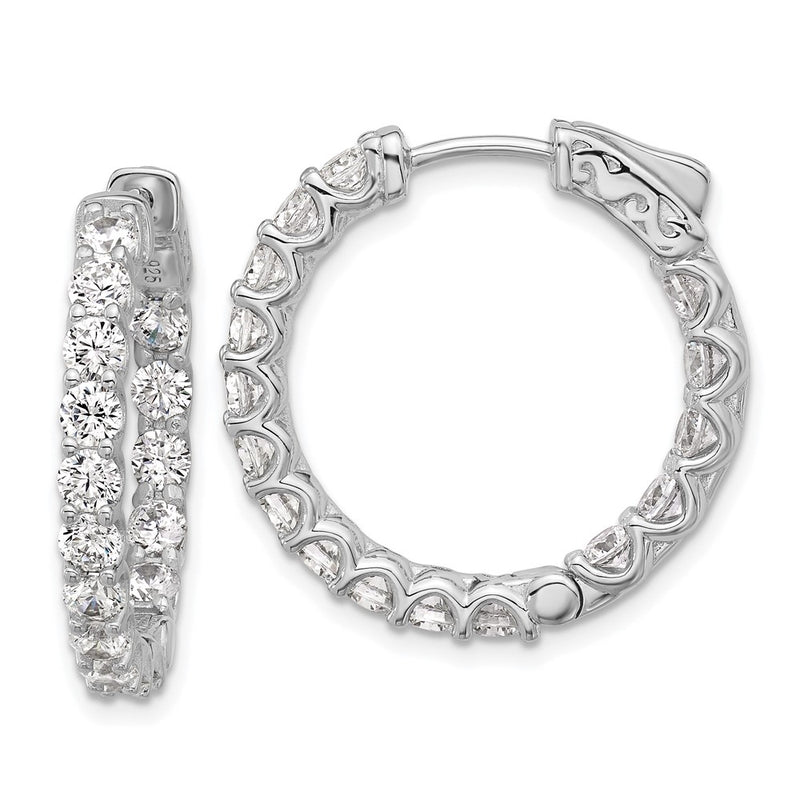 Sterling Silver Rhodium-Plated CZ in and Out Hinged Hoop Earrings