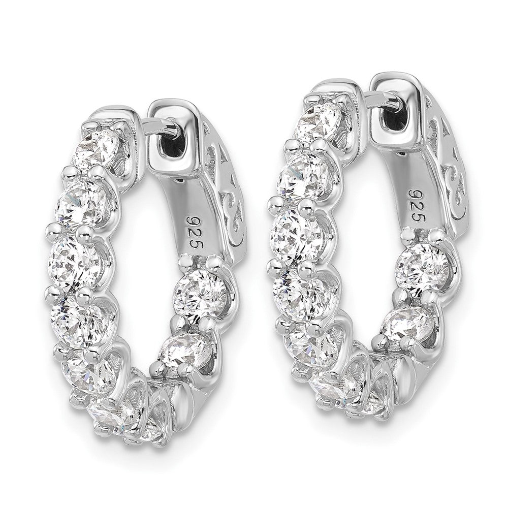 Sterling Silver Rhodium-Plated CZ in and Out Hinged Hoop Earrings