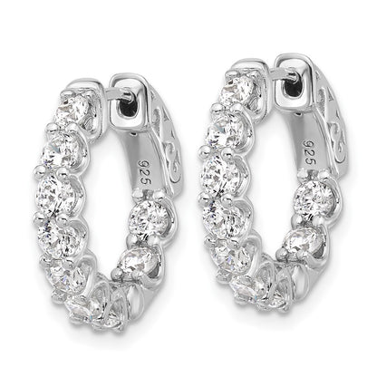 Sterling Silver Rhodium-Plated CZ in and Out Hinged Hoop Earrings