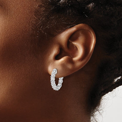 Sterling Silver Rhodium-Plated CZ in and Out Hinged Hoop Earrings