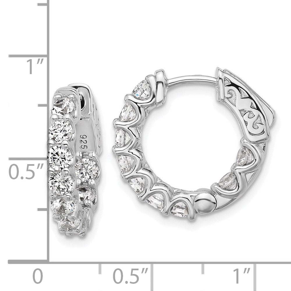 Sterling Silver Rhodium-Plated CZ in and Out Hinged Hoop Earrings