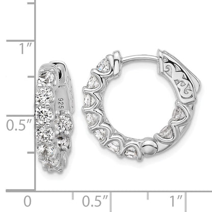 Sterling Silver Rhodium-Plated CZ in and Out Hinged Hoop Earrings