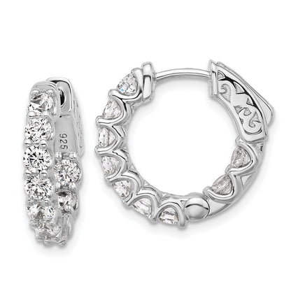 Sterling Silver Rhodium-Plated CZ in and Out Hinged Hoop Earrings
