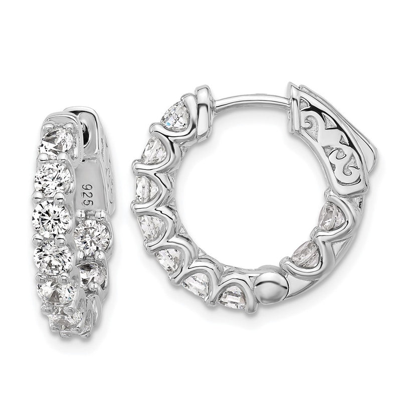 Sterling Silver Rhodium-Plated CZ in and Out Hinged Hoop Earrings